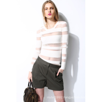 Spring Round Neck Translucent Knit Women Sweater